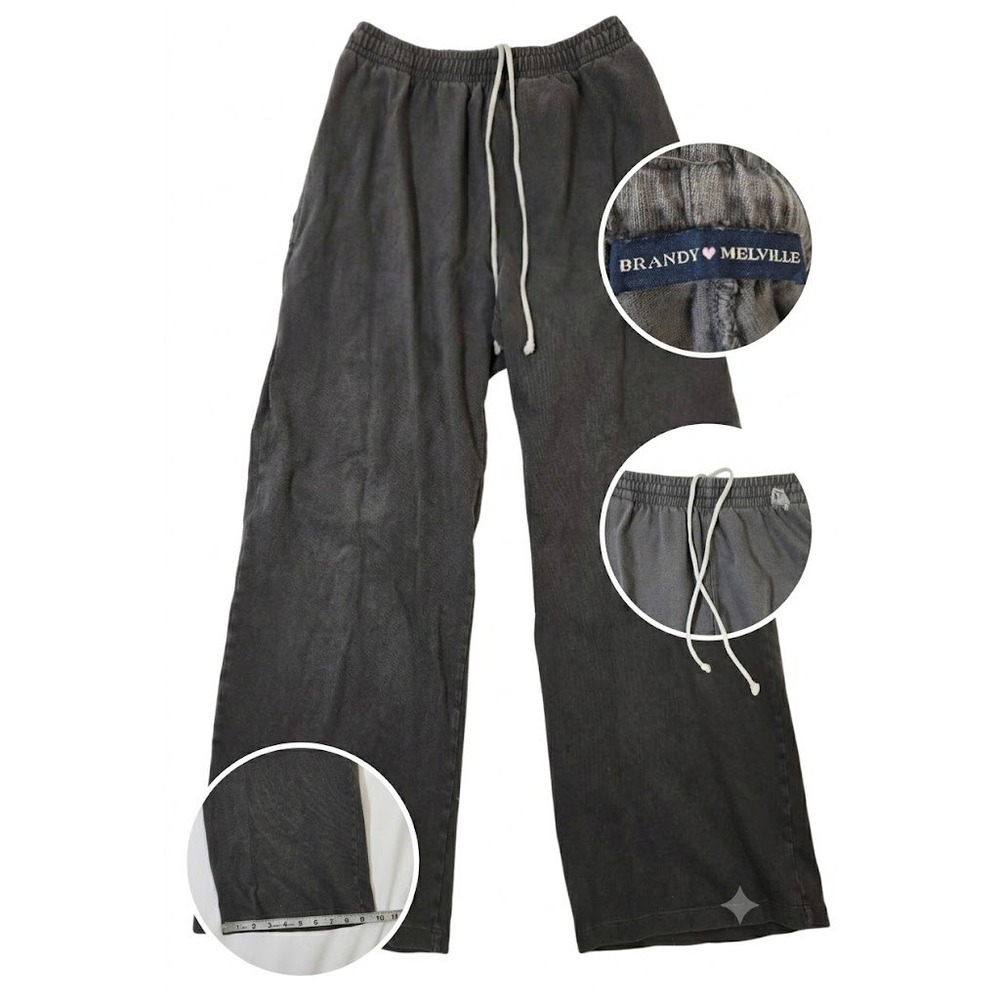 Brandy Melville Sweatpants Womens One Size Gray Good Wide‎ Leg Drawstring Rosa